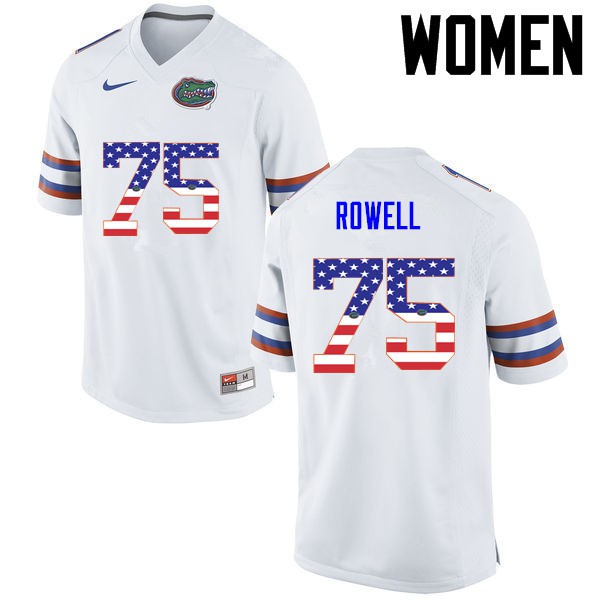 Florida Gators Women #75 Tanner Rowell College Football USA Flag Fashion White